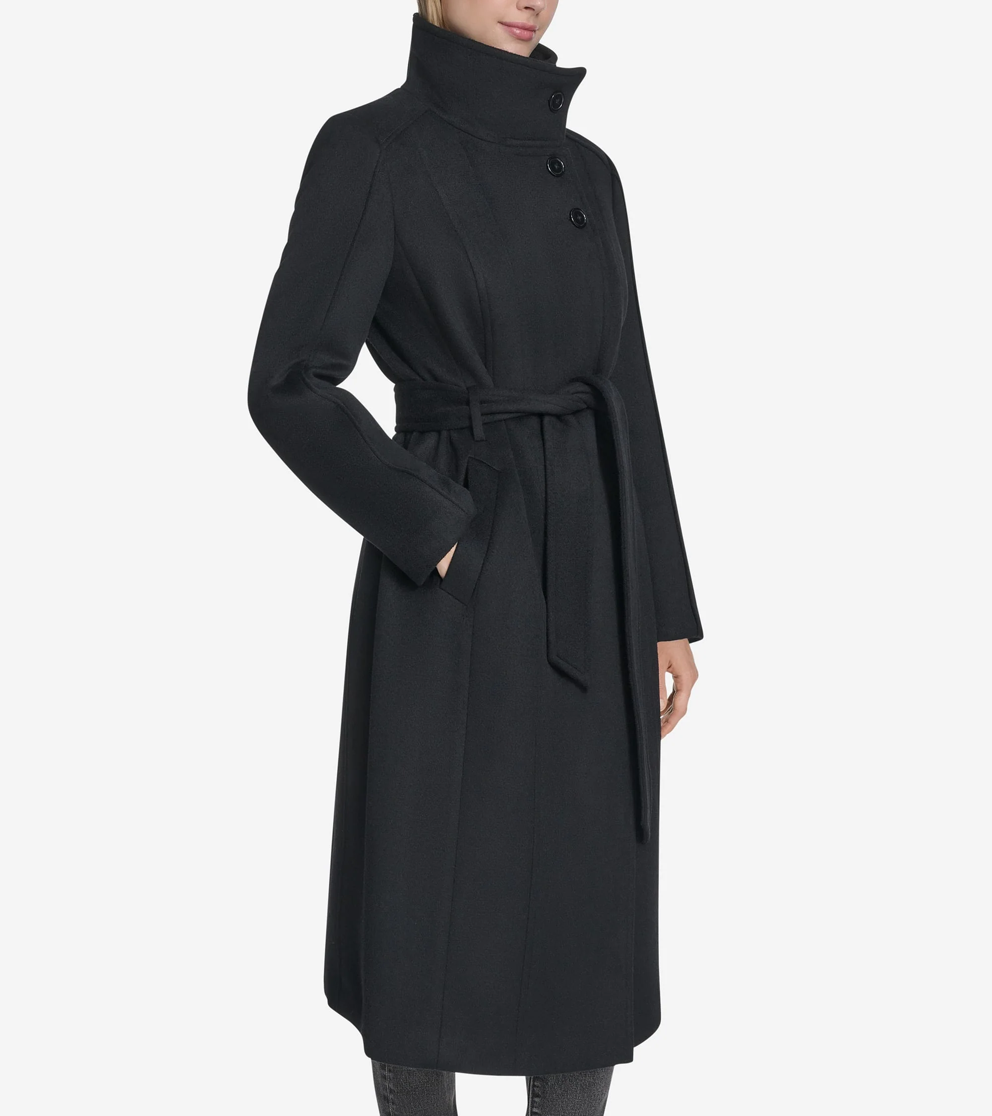 Women's Slick Wool Belted Coat - Image 3